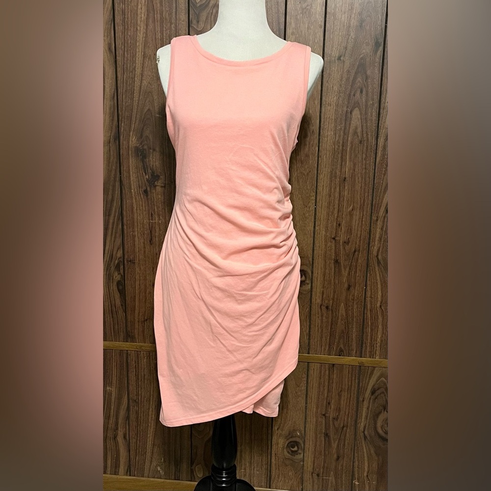 Leith Pink Ruched Stretch Bodycon Pullover Wide Straps Tank Dress Sz L